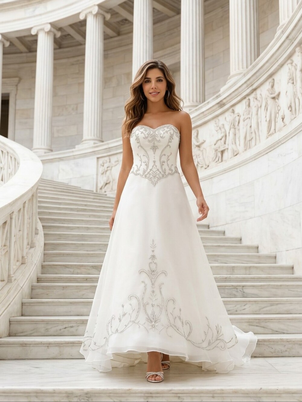 Embroidered Strapless Off White Bridal Gown (Jasmine)